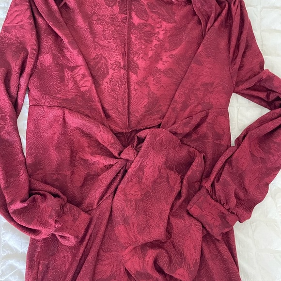 Zara burgundy blogger favorite front tie jacquard midi dress - Picture 8 of 11